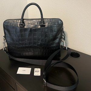 Coach Black Signature Coated Canvas and Leather Perry Slim Laptop